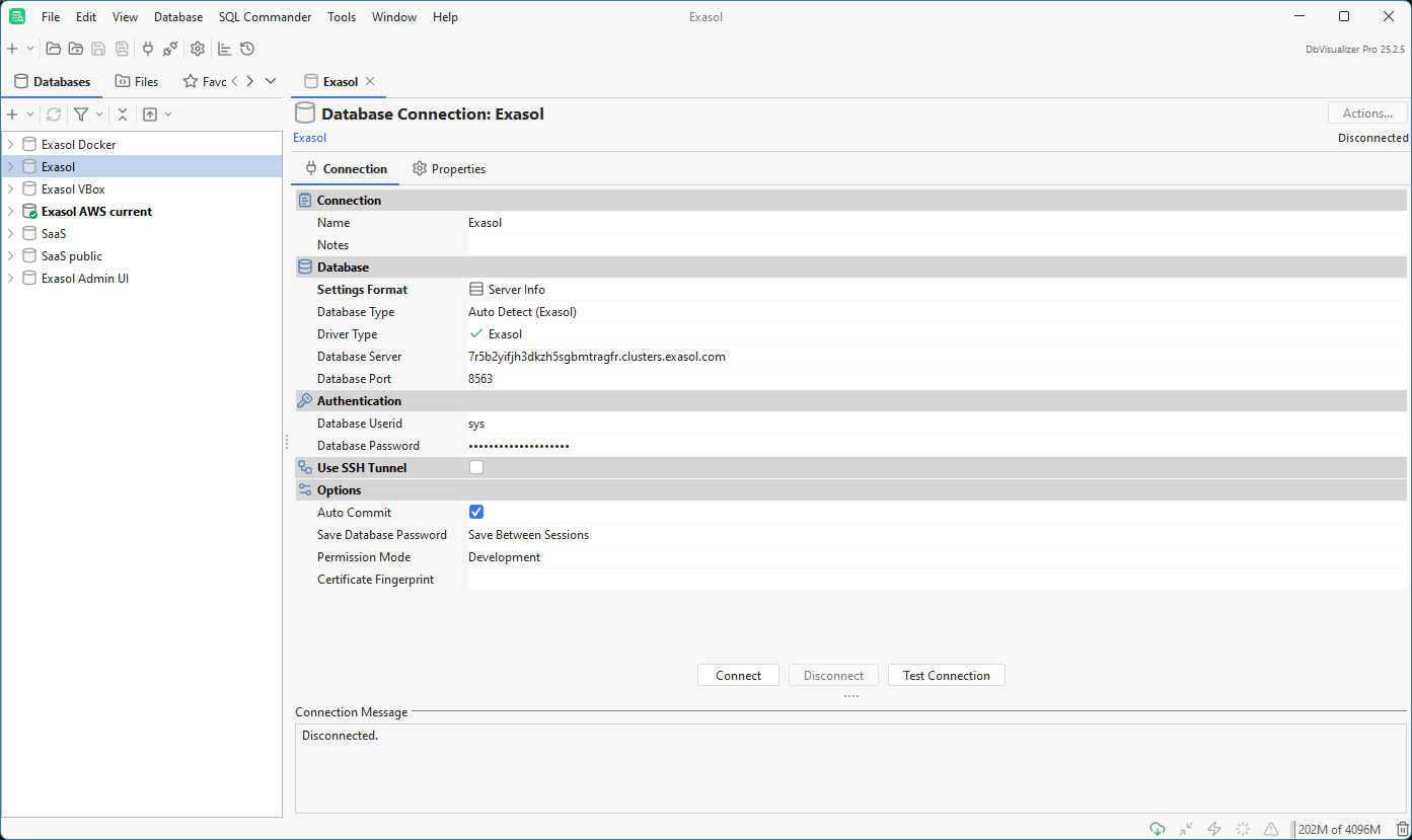 database connection settings